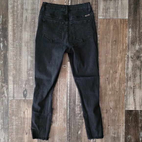 Kancan Black Raw Hem Factory Distressed Button Fly Woman's Jeans size 1 - Picture 2 of 8